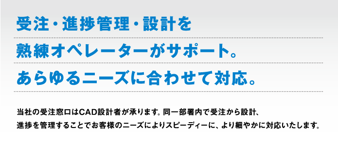 受注・進捗管理・設計を熟練オペレーターがサポート。あらゆるニーズに合わせて対応。